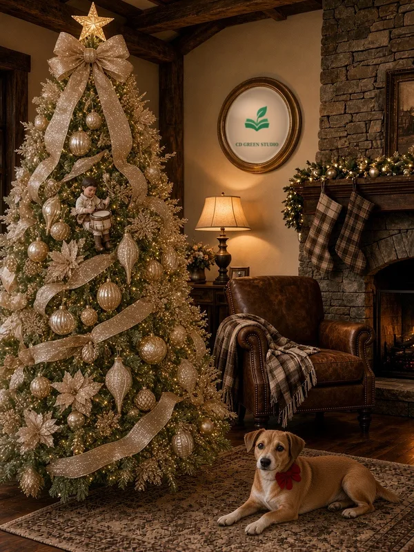Champagne Glow tree in a cozy house, CD Green Studio