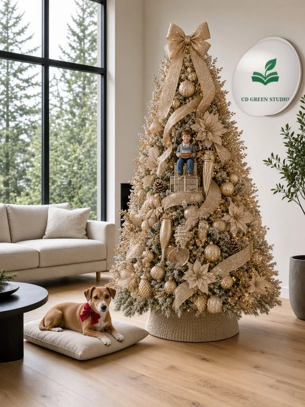 Champagne Glow tree in a modern house, CD Green Studio