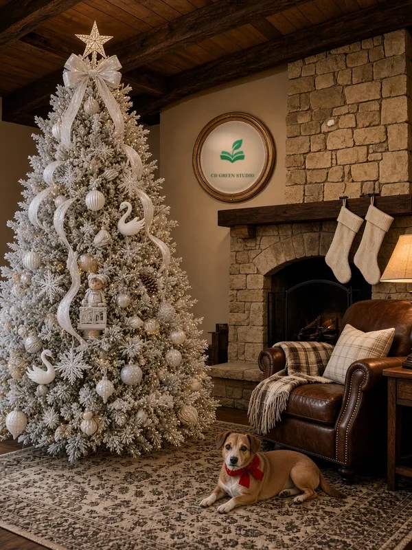 Winter White tree in a cozy house, CD Green Studio