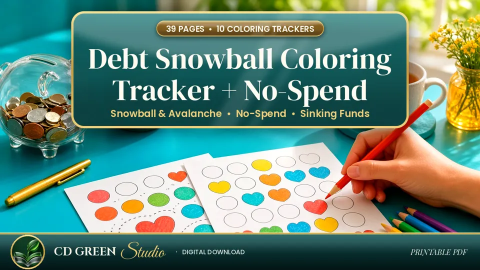 Debt Snowball Coloring Tracker + No-Spend Challenge cover