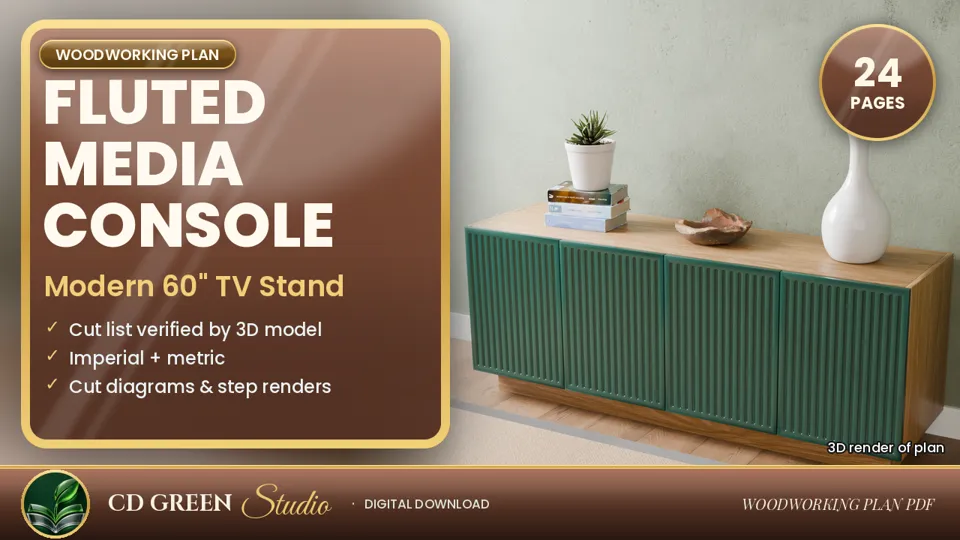 Fluted Media Console Plans – Modern 60" TV Stand Woodworking Plan PDF cover