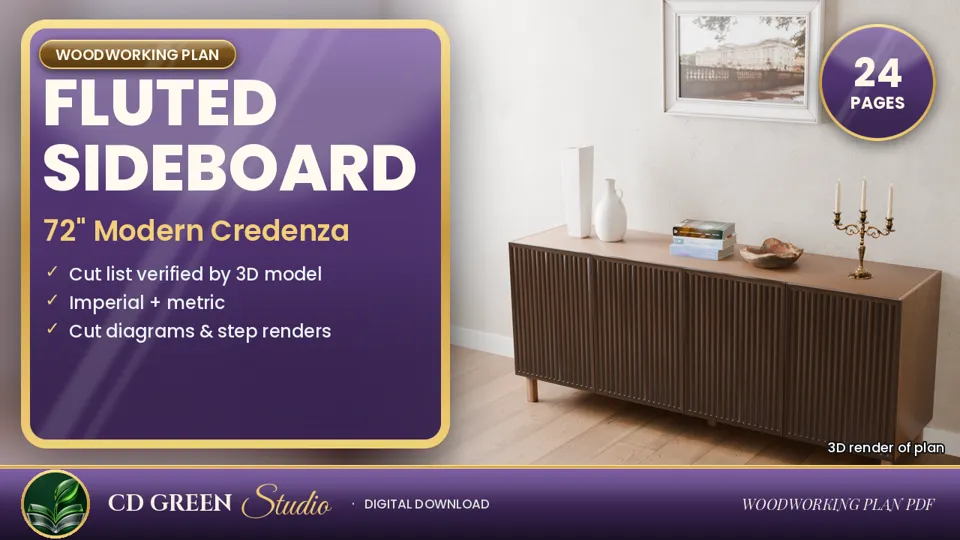 Fluted Sideboard Plans – 72" Modern Credenza / Buffet Woodworking Plan PDF cover