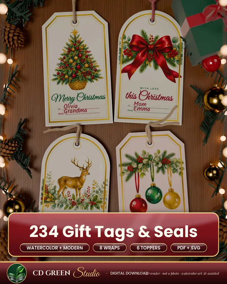 Christmas Gift Tags, Wrap & Bow Toppers cover