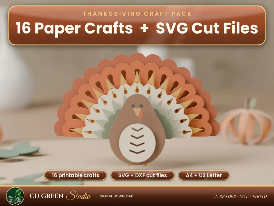 Thanksgiving Paper Crafts: Turkey, Table & Fall Door cover